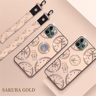 For iPhone 11 Pro Max Fashion Clock Pattern Rhinestone Mobile Phone Shell with Bracket / Hand Rope / Lanyard(Rose Gold)