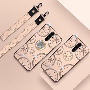 For Xiaomi Redmi Note 8 Pro Fashion Clock Pattern Rhinestone Mobile Phone Shell with Bracket / Hand Rope / Lanyard(Rose Gold)