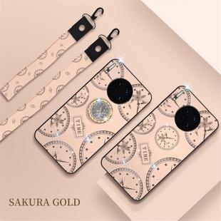 For Huawei Mate 30 Fashion Clock Pattern Rhinestone Mobile Phone Shell with Bracket / Hand Rope / Lanyard(Rose Gold)