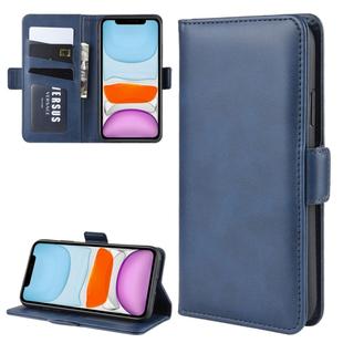 For iPhone 11 Double Buckle Crazy Horse Business Mobile Phone Holster with Card Wallet Bracket Function(Blue)