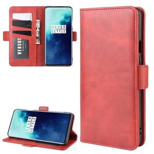 For One Plus 7T Pro Double Buckle Crazy Horse Business Mobile Phone Holster with Card Wallet Bracket Function(Red)