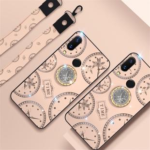 For Xiaomi Redmi Note7 Fashion Clock Pattern Rhinestone Mobile Phone Shell with Bracket / Hand Rope / Lanyard(Rose Gold)
