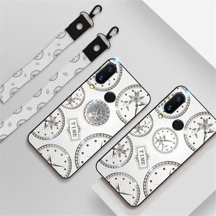 For Xiaomi Redmi Note7 Fashion Clock Pattern Rhinestone Mobile Phone Shell with Bracket / Hand Rope / Lanyard(White)