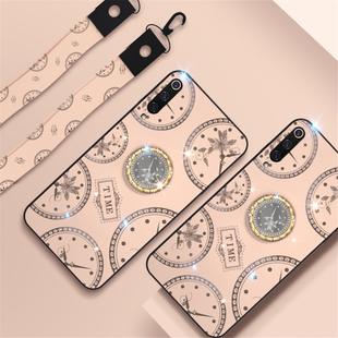 For Xiaomi CC9/A3 Lite Fashion Clock Pattern Rhinestone Mobile Phone Shell with Bracket / Hand Rope / Lanyard(Rose Gold)