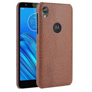 For Motorola Moto E6 Shockproof Crocodile Texture PC + PU Case(Brown)