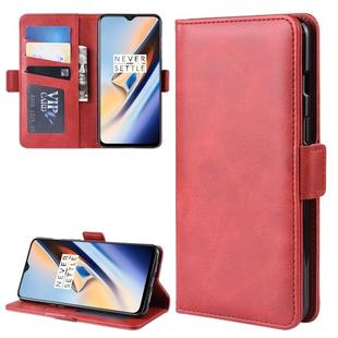 For OnePlus 7 Double Buckle Crazy Horse Business Mobile Phone Holster with Card Wallet Bracket Function(Red)