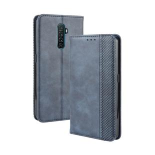 For Oppo Reno Ace Magnetic Buckle Retro Crazy Horse Texture Horizontal Flip Leather Case with Holder & Card Slots & Photo Frame(Blue)