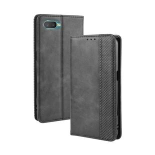 For Oppo Reno A Magnetic Buckle Retro Crazy Horse Texture Horizontal Flip Leather Case with Holder & Card Slots & Photo Frame(Black)