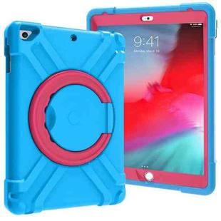 For iPad Air/Air2/Pro9.7 EVA + PC Flat Protective Shell with 360 ° Rotating Bracket(Blue+Rose Red)