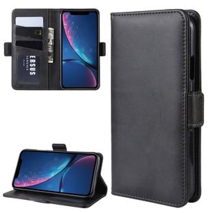 For iPhone XR Double Buckle Crazy Horse Business Mobile Phone Holster with Card Wallet Bracket Function(Black)