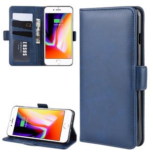 For iPhone 8 Plus / 7 Plus Double Buckle Crazy Horse Business Mobile Phone Holster with Card Wallet Bracket Function(Blue)