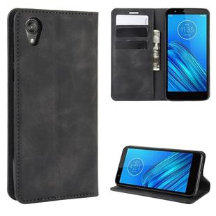 For Motorola Moto E6 Retro-skin Business Magnetic Suction Leather Case with Purse-Bracket-Chuck(Black)