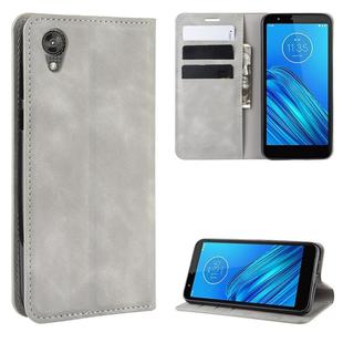 For Motorola Moto E6 Retro-skin Business Magnetic Suction Leather Case with Purse-Bracket-Chuck(Grey)