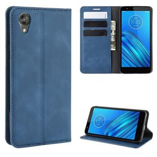 For Motorola Moto E6 Retro-skin Business Magnetic Suction Leather Case with Purse-Bracket-Chuck(Dark Blue)