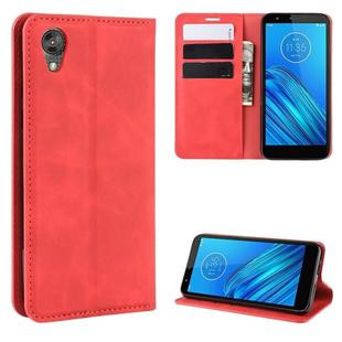 For Motorola Moto E6 Retro-skin Business Magnetic Suction Leather Case with Purse-Bracket-Chuck(Red)