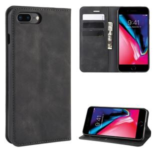 For iPhone 8 Plus / 7 Plus  Retro-skin Business Magnetic Suction Leather Case with Purse-Bracket-Chuck(Black)