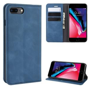 For iPhone 8 Plus / 7 Plus  Retro-skin Business Magnetic Suction Leather Case with Purse-Bracket-Chuck(Dark Blue)