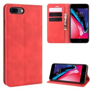 For iPhone 8 Plus / 7 Plus  Retro-skin Business Magnetic Suction Leather Case with Purse-Bracket-Chuck(Red)