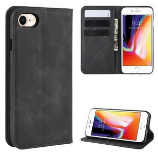 For iPhone SE 2022 / SE 2020 / 8 / 7 Retro-skin Business Magnetic Suction Leather Case with Purse-Bracket-Chuck(Black)