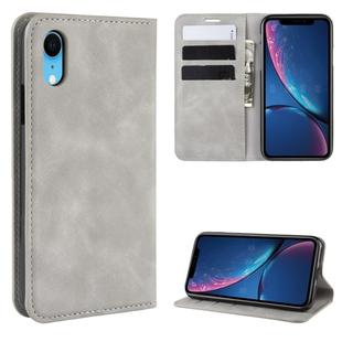 For iPhone XR Retro-skin Business Magnetic Suction Leather Case with Purse-Bracket-Chuck(Grey)
