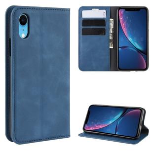 For iPhone XR Retro-skin Business Magnetic Suction Leather Case with Purse-Bracket-Chuck(Dark Blue)