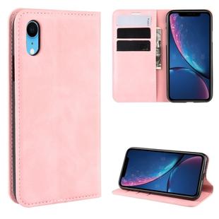 For iPhone XR Retro-skin Business Magnetic Suction Leather Case with Purse-Bracket-Chuck(Pink)