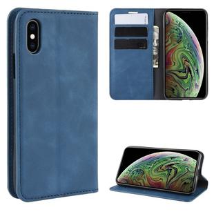 For iPhone XS Max  Retro-skin Business Magnetic Suction Leather Case with Purse-Bracket-Chuck(Dark Blue)