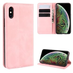 For iPhone XS Max  Retro-skin Business Magnetic Suction Leather Case with Purse-Bracket-Chuck(Pink)