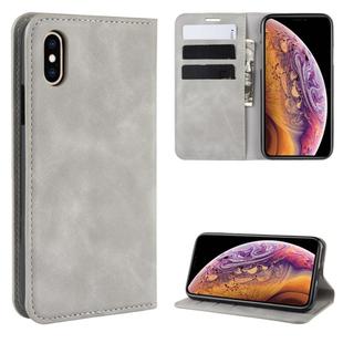 For iPhone XS Retro-skin Business Magnetic Suction Leather Case with Purse-Bracket-Chuck(Grey)