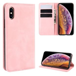 For iPhone XS Retro-skin Business Magnetic Suction Leather Case with Purse-Bracket-Chuck(Pink)