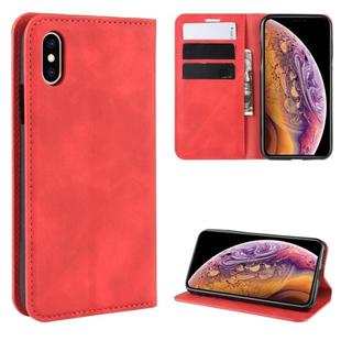 For iPhone XS Retro-skin Business Magnetic Suction Leather Case with Purse-Bracket-Chuck(Red)