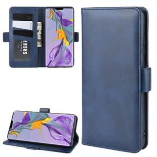 For Huawei Mate 30 Double Buckle Crazy Horse Business Mobile Phone Holster with Card Wallet Bracket Function(Blue)