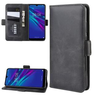 For Huawei Y6 2019 Double Buckle Crazy Horse Business Mobile Phone Holster with Card Wallet Bracket Function(Black)