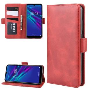 For Huawei Y6 2019 Double Buckle Crazy Horse Business Mobile Phone Holster with Card Wallet Bracket Function(Red)