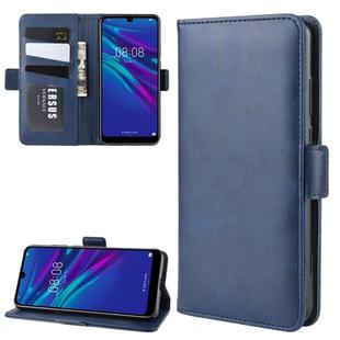For Huawei Y6 2019 Double Buckle Crazy Horse Business Mobile Phone Holster with Card Wallet Bracket Function(Blue)