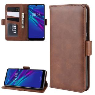 For Huawei Y6 2019 Double Buckle Crazy Horse Business Mobile Phone Holster with Card Wallet Bracket Function(Brown)