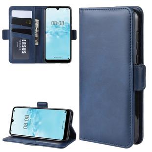For Huawei Y5 2019 Double Buckle Crazy Horse Business Mobile Phone Holster with Card Wallet Bracket Function(Blue)