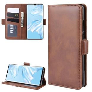 For Huawei P30 Pro Double Buckle Crazy Horse Business Mobile Phone Holster with Card Wallet Bracket Function(Brown)