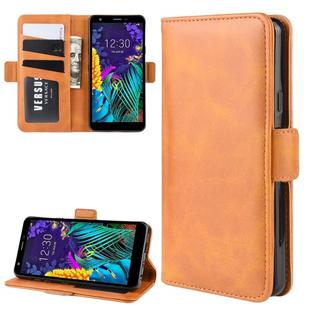 For LG K30 2019 Double Buckle Crazy Horse Business Mobile Phone Holster with Card Wallet Bracket Function(Yellow)