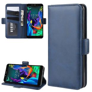 For LG K20 2019 Double Buckle Crazy Horse Business Mobile Phone Holster with Card Wallet Bracket Function(Blue)