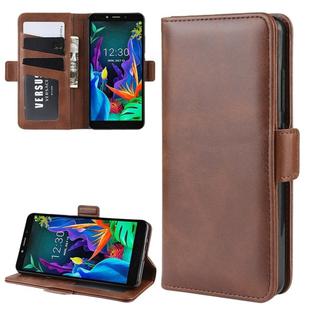 For LG K20 2019 Double Buckle Crazy Horse Business Mobile Phone Holster with Card Wallet Bracket Function(Brown)