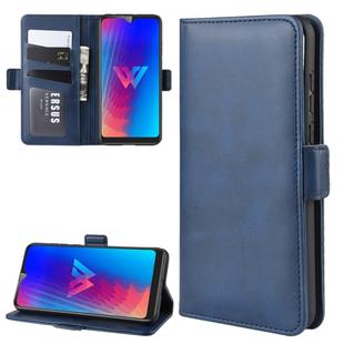 For LG W30 Double Buckle Crazy Horse Business Mobile Phone Holster with Card Wallet Bracket Function(Blue)