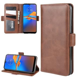 For MOTO E6 Plus Double Buckle Crazy Horse Business Mobile Phone Holster with Card Wallet Bracket Function(Brown)