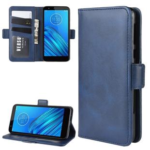 For MOTO E6 Double Buckle Crazy Horse Business Mobile Phone Holster with Card Wallet Bracket Function(Blue)