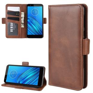 For MOTO E6 Double Buckle Crazy Horse Business Mobile Phone Holster with Card Wallet Bracket Function(Brown)