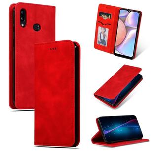 For Galaxy A10S Retro Skin Feel Business Magnetic Horizontal Flip Leather Case(Red)