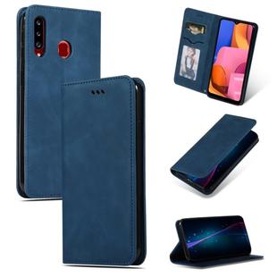 For Galaxy A20S Retro Skin Feel Business Magnetic Horizontal Flip Leather Case(Navy Blue)