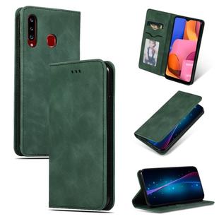 For Galaxy A20S Retro Skin Feel Business Magnetic Horizontal Flip Leather Case(Army Green)