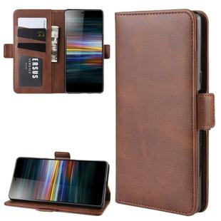 For Sony Xperia L3 Double Buckle Crazy Horse Business Mobile Phone Holster with Card Wallet Bracket Function(Brown)
