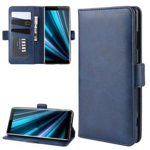 For Sony Xperia XZ3 Double Buckle Crazy Horse Business Mobile Phone Holster with Card Wallet Bracket Function(Blue)